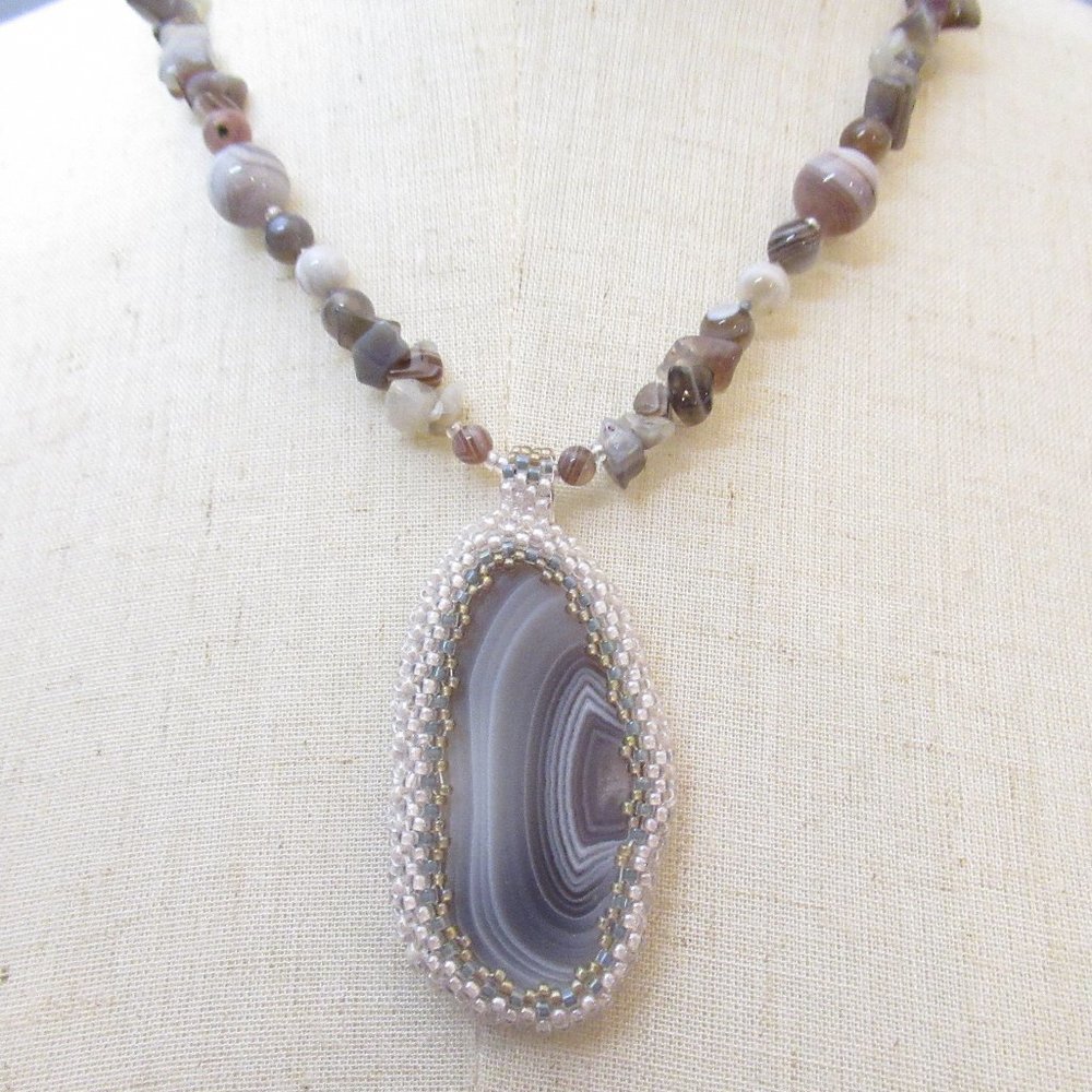 Botswana Agate Necklace with slice pendant